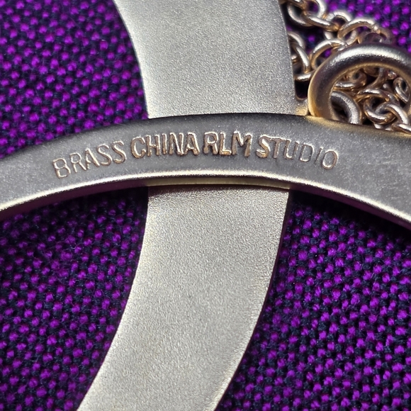 RARE-RLM Studio Hammered Brass Moon Pendant 18" Necklace & Matching Earrings Set - Picture 11 of 16